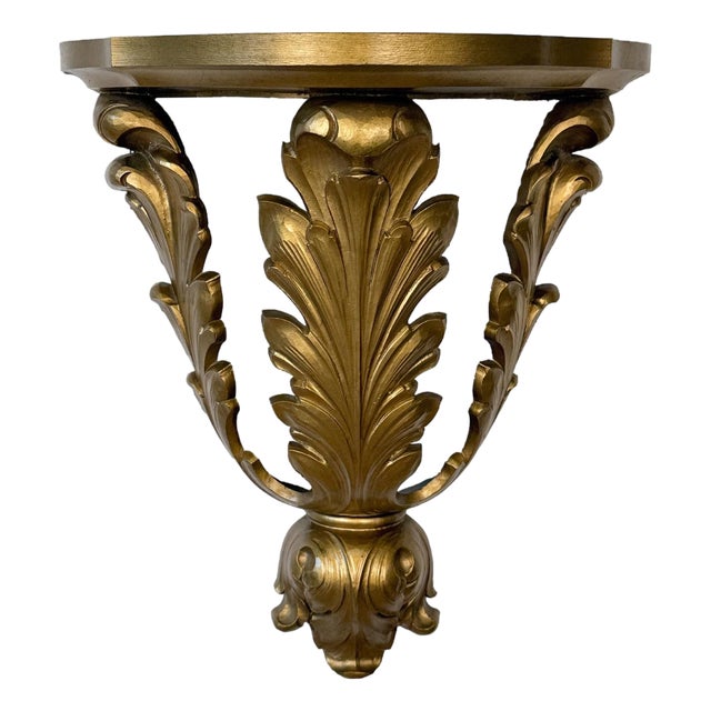 Vintage Hollywood Regency Rococo Gold Wreath Wall Shelf For Sale