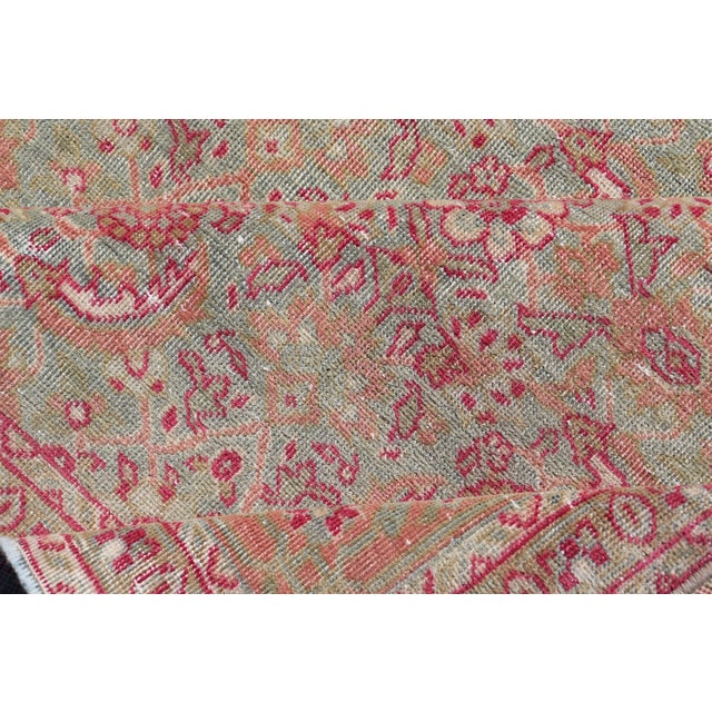 Antique Persian Tabriz Rug With All-Over Design in Light Green, Pink, and Red For Sale - Image 10 of 11