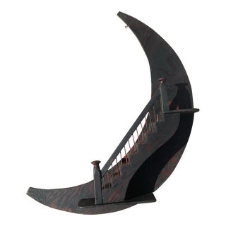 Vintage MCM Hand Made Crescent Moon Stair Step Wood Wall Shelf For Sale