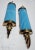 Pair Vintage Art Deco Skyscraper Wall Sconces Fixture Brass & Blue Glass Rod Ship Light For Sale - Image 4 of 6
