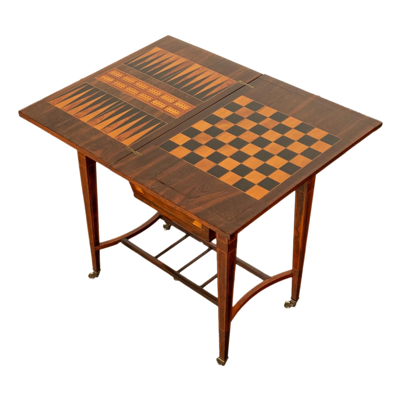 Antique Rosewood Regency Inlaid Chess Backgammon Cribbage Game Sewing ...