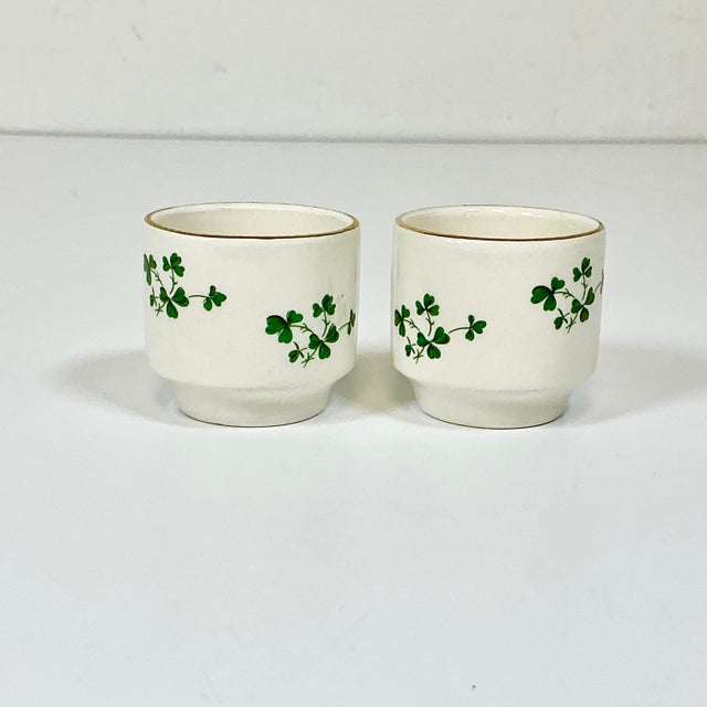 Mid 20th Century Mid-Century Scottish English Traditional Shamrock Motif Egg Cups - A Pair, St Patrick’s Day. For Sale - Image 5 of 9