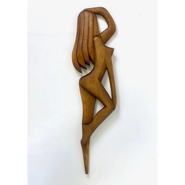 Mid-Century Italian Carved Oak Wall Sculpture of Nude Female, 1960s For Sale - Image 11 of 11