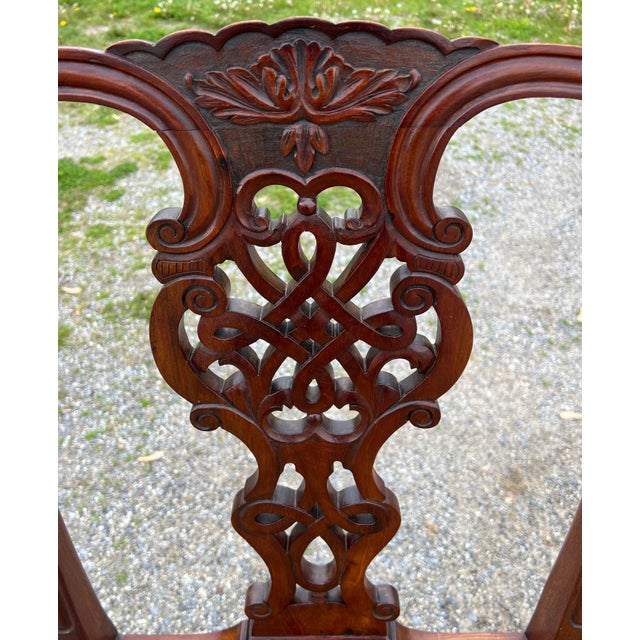 Wood Vintage 1940’s Mahogany Chippendale Settee For Sale - Image 7 of 9