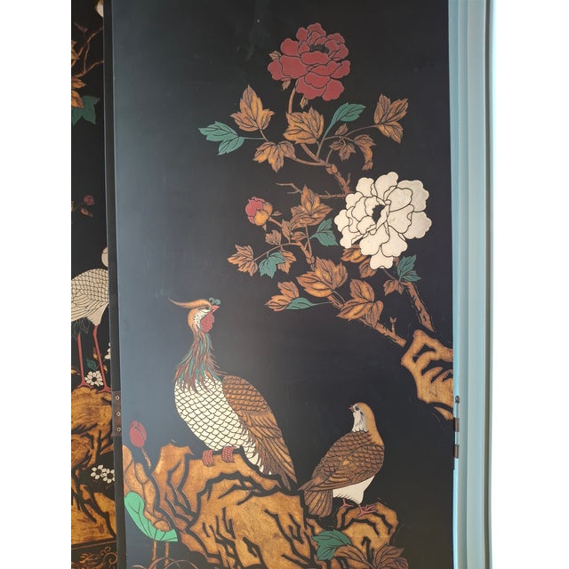 Wood Monumental 10-Panel Coromandel Black Lacquer Folding Screen For Sale - Image 7 of 12