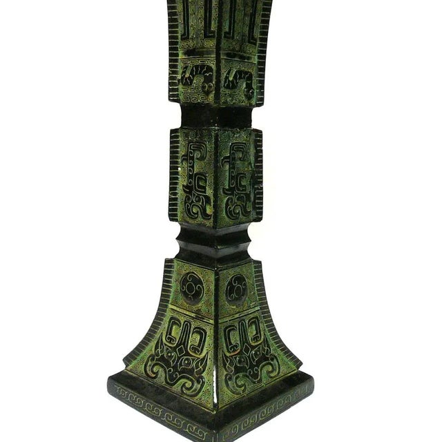 2020s Chinese Green Bronze Vessel Square Tall Vase Display For Sale - Image 5 of 6