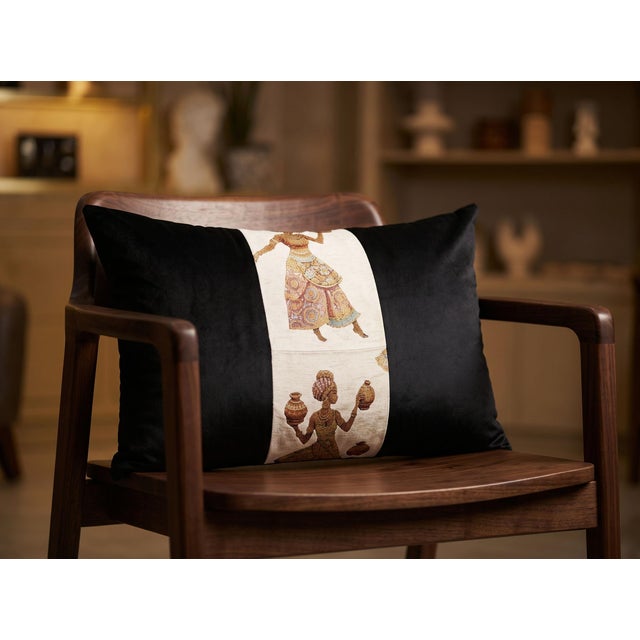 Handmade Velvet Ethnic Lumbar Pillow Cover For Sale - Image 4 of 11