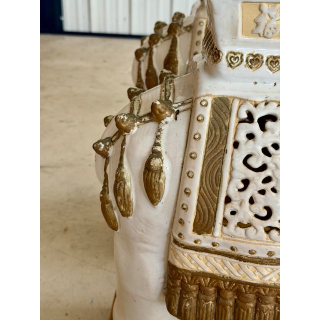 Vintage Chinoiserie Regency Glazed Terracotta Ceramic Elephant Garden Side Tables For Sale In Naples, FL - Image 6 of 11