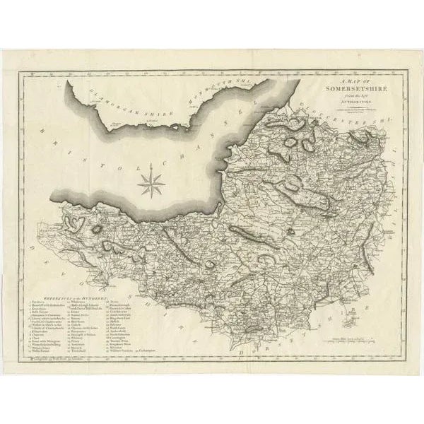 Antique map titled 'A Map of Somersetshire from the best Authorities'. Original old county map of Somersetshire, England....