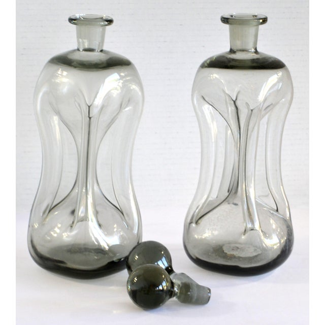 Set of 2, 1960s Jacob E. Bang Smoked Art Glass Kluk Kluk Decanter for Holmegaard For Sale In Miami - Image 6 of 12