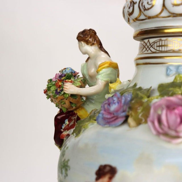 Large German Dresden Figural, Scenic & Floral Lidded Porcelain Palace Urn C1880 For Sale - Image 18 of 18