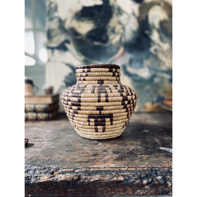 1980s Tribal Figural Coiled Basket Olla For Sale - Image 9 of 10