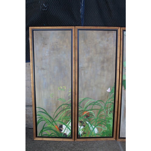 Late 20th Century Summer Rain After Saikai Hoitsu Contemporary School Oil Painting Folding Screen For Sale - Image 5 of 18