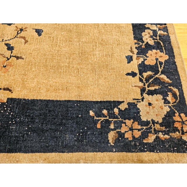 Chinese Vintage Art Deco Chinese Area Rug, Handwoven Wool, Floral Medallion, 3' x 6' For Sale - Image 3 of 17