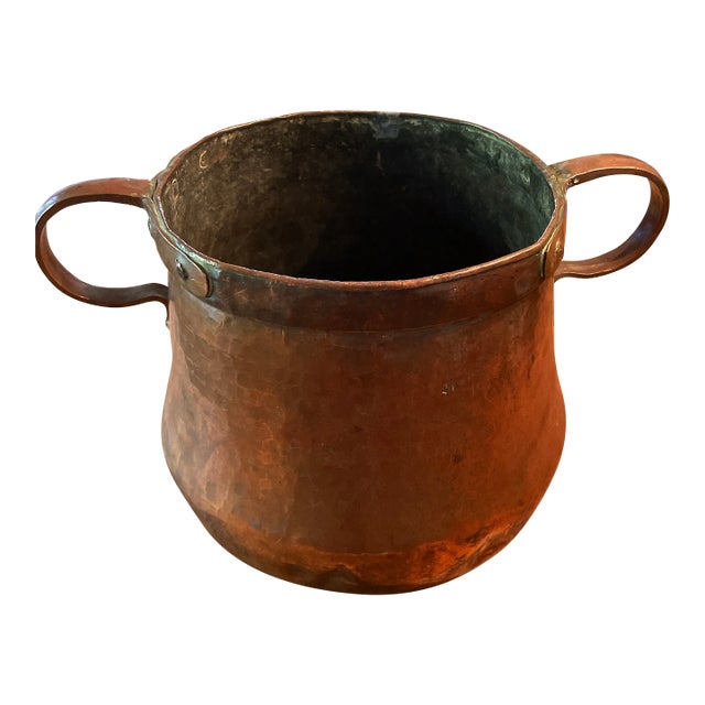 Large Hand Forged Antique Copper Vessel For Sale