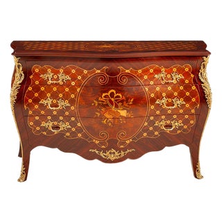 Italian Marquetry Bombay Chest With Brass Ormolu Mounts For Sale