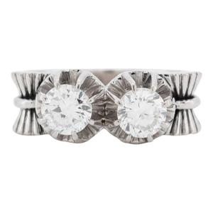 Late Art Deco Toi Et Moi Ribbon Diamonds Ring - 1945, Size 5.75