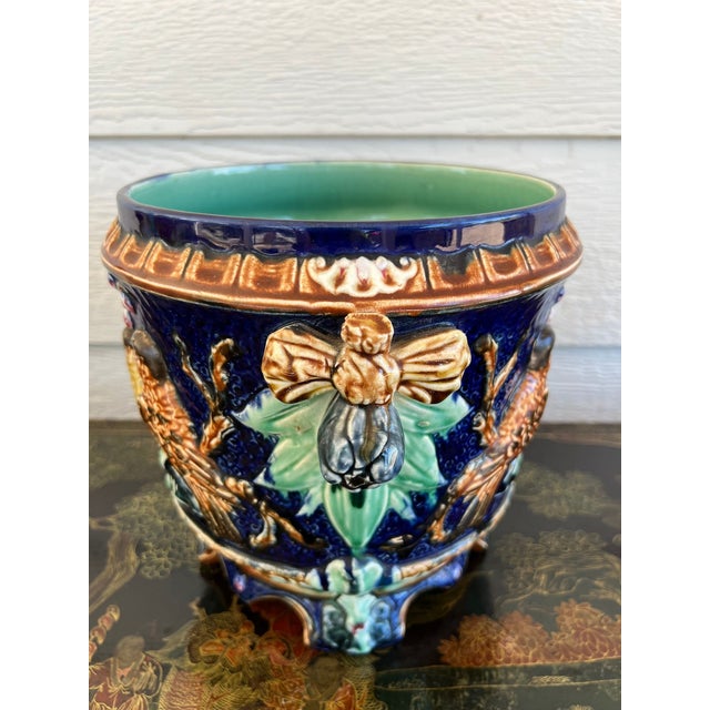 Blue Antique Majolica Bird Planter Cache Pot Jardinière Cobalt Blue Wasmuël C1890 For Sale - Image 8 of 18