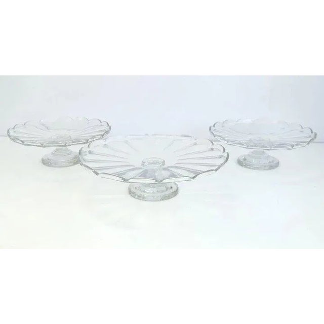 Cut Crystal Cake Dessert Serving Footed Stands - Set of 3 For Sale - Image 4 of 5