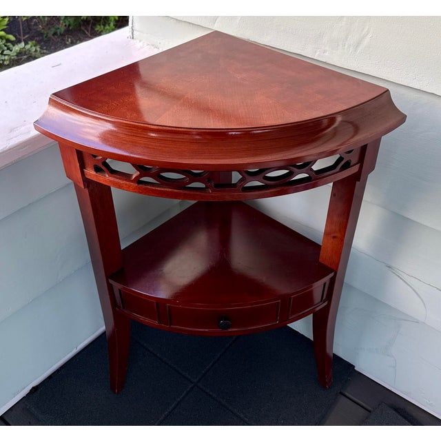 Bombay & Co. Triangular Corner Table with Drawer A beautifully crafted Bombay & Co. corner table designed to nest...
