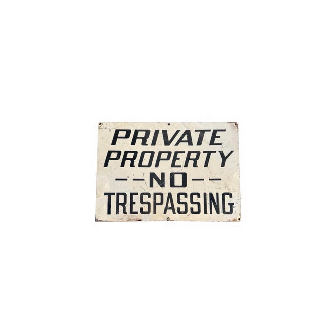 1940s 20”x14” Vintage ‘Private Property - No Trespassing’ Industrial Porcelain Enamel Sign | c.1940 For Sale - Image 5 of 5