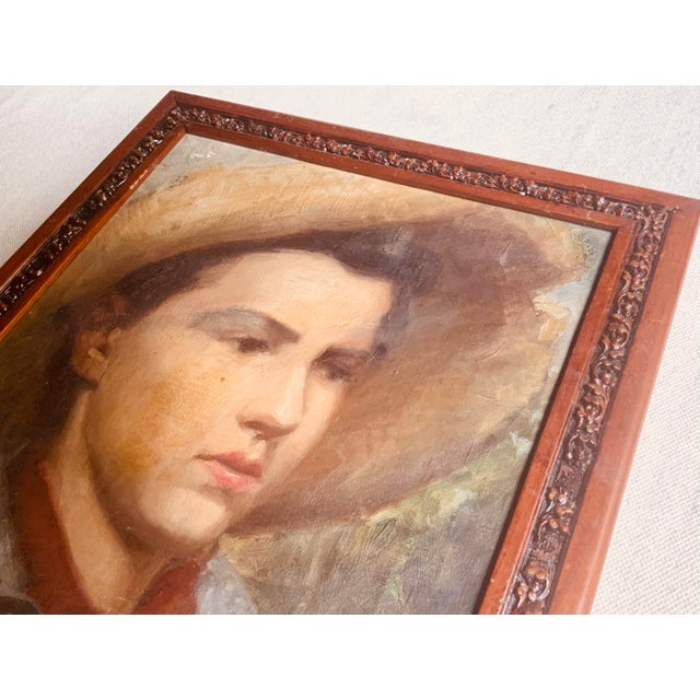 Circa 1900 American Oil Portrait, Boy in Straw Hat, Attributed to Edgar Cowan For Sale - Image 11 of 18