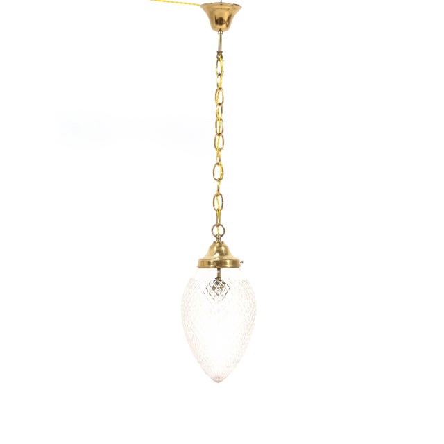 Metal French Art Nouveau Brass Hall Light or Pendant with Beveled Glass, 1915 For Sale - Image 7 of 12