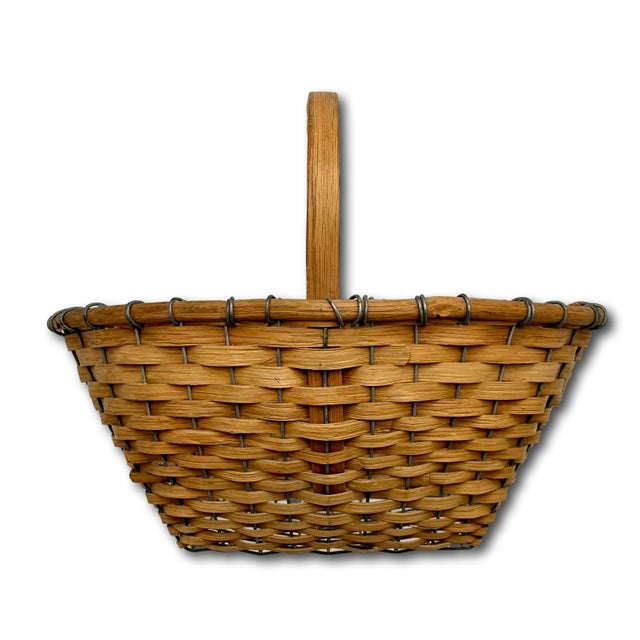 Large Authentic Vintage Steel Wire & Ash Wood Splint Massachusetts Famous Ipswich Clam Diggers Gathering Basket For Sale - Image 13 of 18