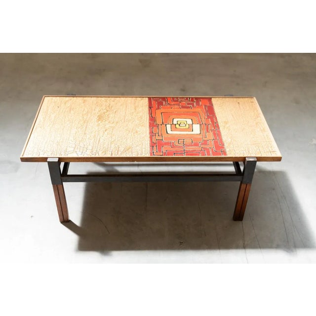 Mid-Century Italian Afrormosia, Iron & Colored Resin Coffee Table, 1950s For Sale - Image 11 of 11