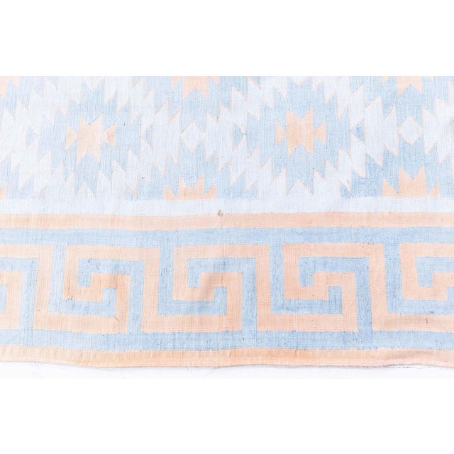 Doris Leslie Blau Vintage Indian Dhurrie Geometric Blue Flatweave Cotton Rug For Sale In New York - Image 6 of 9