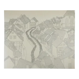 Vintage Cityscape Pen and Ink Drawing