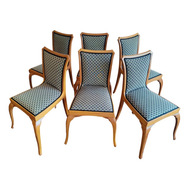 Vintage German Art Deco Dining Chairs in Pear Wood, 1890s, Set of 6 For Sale