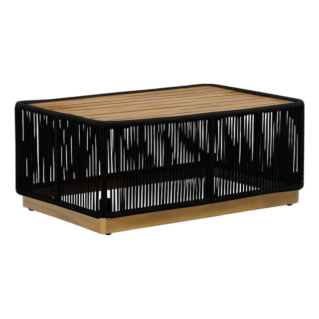 Alpine Teak Outdoor Collection Black Rope Coffee Table For Sale