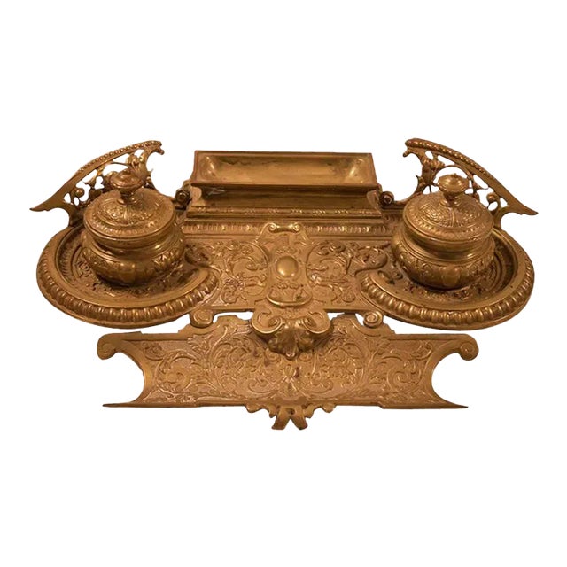 19th century Embossed Bronze Inkwell For Sale