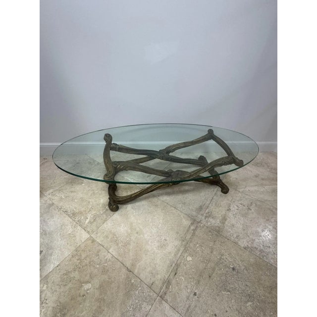 Wood Jansen 1940’s Regency Oval Glass Top Coffee Table For Sale - Image 7 of 9