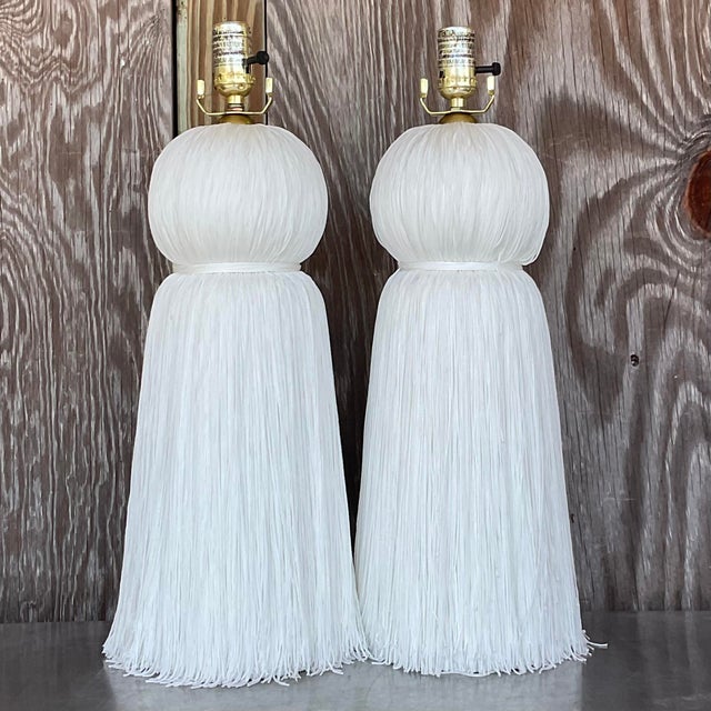 Mid-Century Modern Vintage Regency Laura Kirar for Arteriors Tassle Lamps - a Pair For Sale - Image 3 of 6