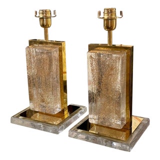 Pair of Modern Gold Dust Murano Block Lamps For Sale