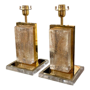 Pair of Modern Gold Dust Murano Block Lamps