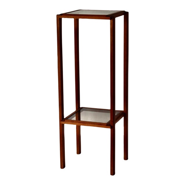 Danish Style Modern Teak Plant Stand Two Tier Smoked Glass For Sale