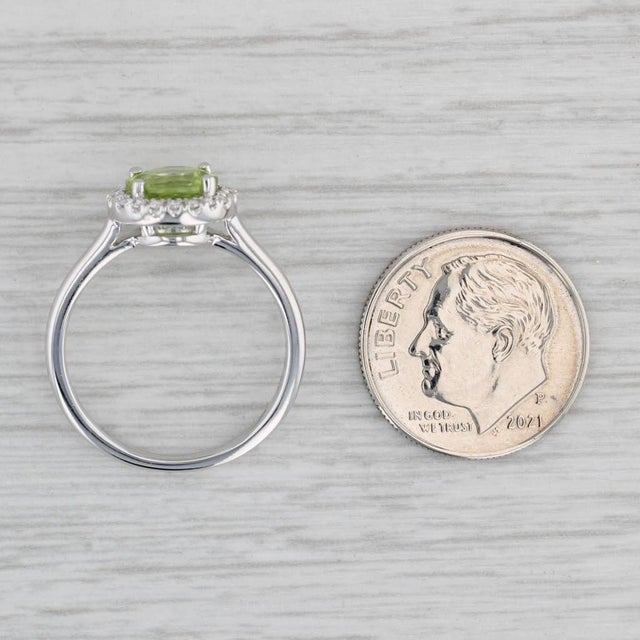 Metal New 1.60ctw Round Peridot Diamond Halo Ring 14k White Gold Size 6.5 Engagement For Sale - Image 7 of 8