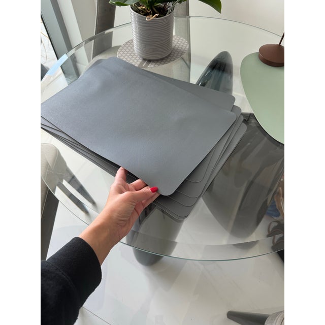 Modern Gray Faux Leather Placemats – Minimalist Table Setting - Set of 6 For Sale In Miami - Image 6 of 8