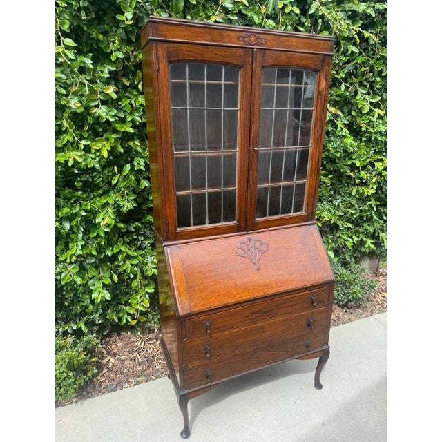 Brown Vintage Uk Imported Edwardian Style Bureau Bookcase/Secretary Desk For Sale - Image 8 of 18