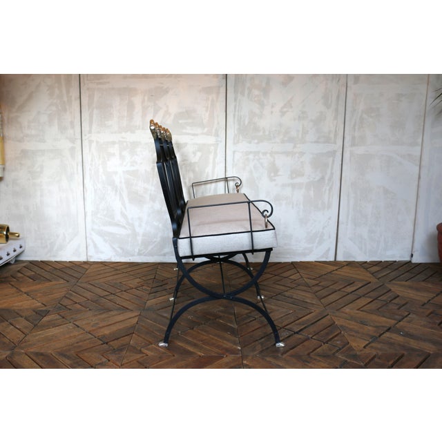 Neoclassical 1950s Iron Lyre Back Settee With Brass Swan Heads & Paw Feet by Samuel Copelon For Sale - Image 3 of 18