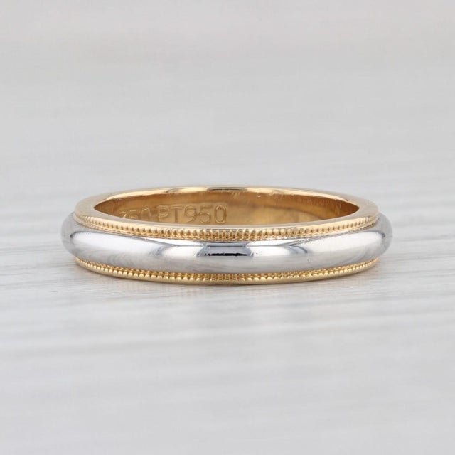 2010s Tiffany & Co Wedding Band 18k Gold Platinum Ring 2-Toned Stackable Size 5 W/ Box For Sale - Image 5 of 6