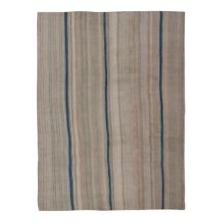 Vintage Turkish Kilim Rug With Soft Beige and Blue Stripes For Sale