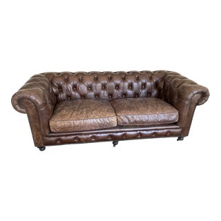 Contemporary Restoration Hardware Kensington Leather Sofa For Sale