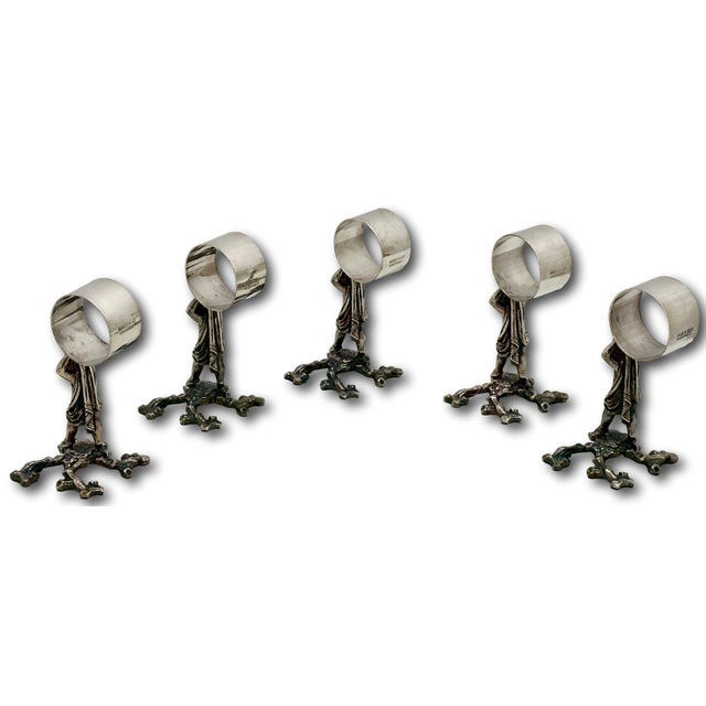 Outstanding Orig. Set of 5 Large Antique Victorian Sheffield England Silverplate Figurative Putti Napkin Rings Circa 1900 For Sale - Image 15 of 18