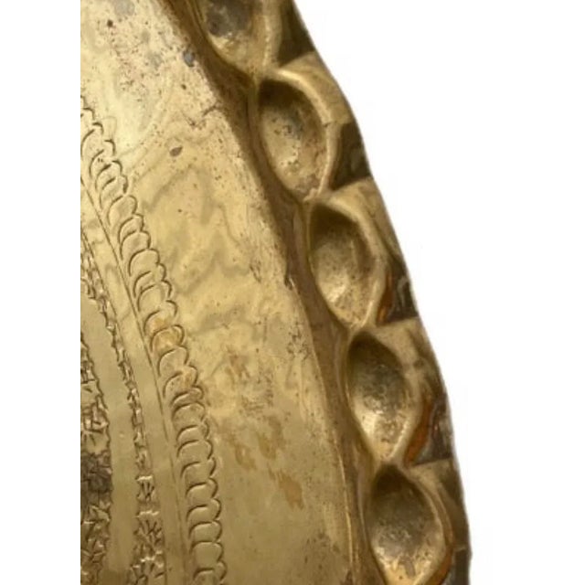 Early 20th Century 40” Round Moroccan Etched Brass Tray For Sale - Image 5 of 9