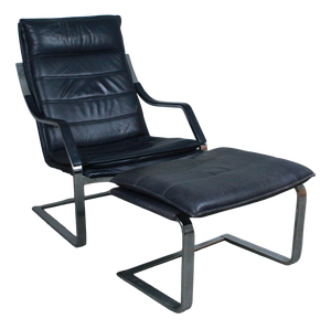 Set of Komet ArtCollection Lounge Chair and Ottoman in Steel and Leather by Rudolph Glatzl for Dreipunkt, 1990s.