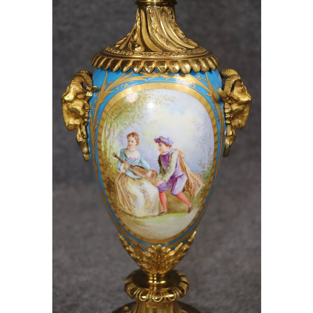 Pair of French Late 19th Century Sevres Style Porcelain and Bronze Candelabras For Sale - Image 11 of 13
